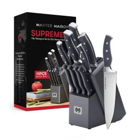 11-Piece Gray Kitchen Knife Set With Knife Block & Dual Knife Sharpener  Master