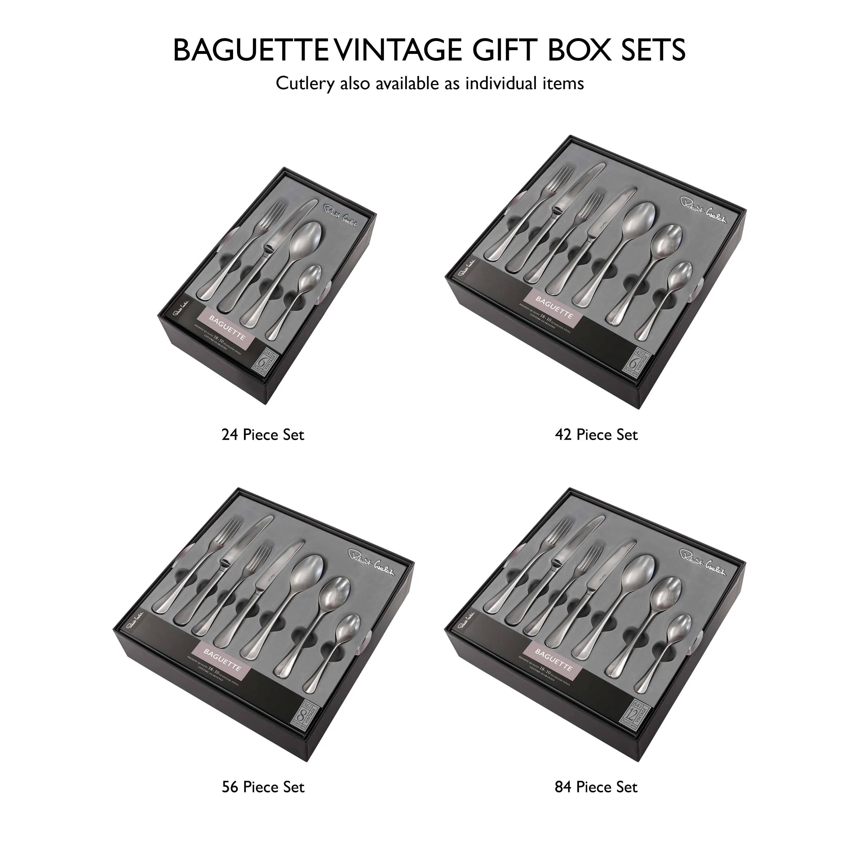 Baguette Vintage Cutlery Set, 56 Piece for 8 People - 8 Free Steak Knives