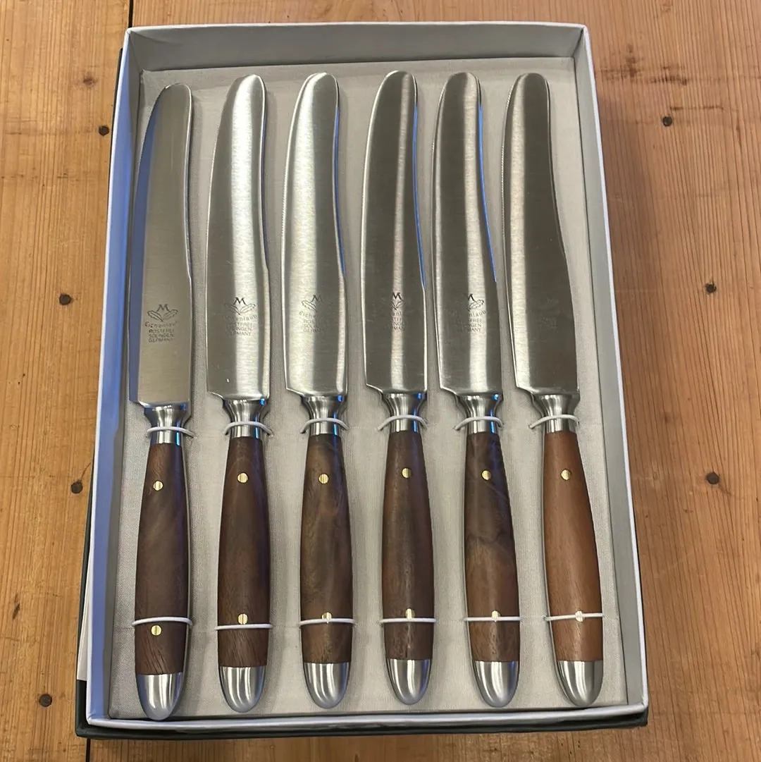 Eichenlaub Forged Tableware Old German Table Knife Set Stainless Walnut Matte Handles - 6 Pieces