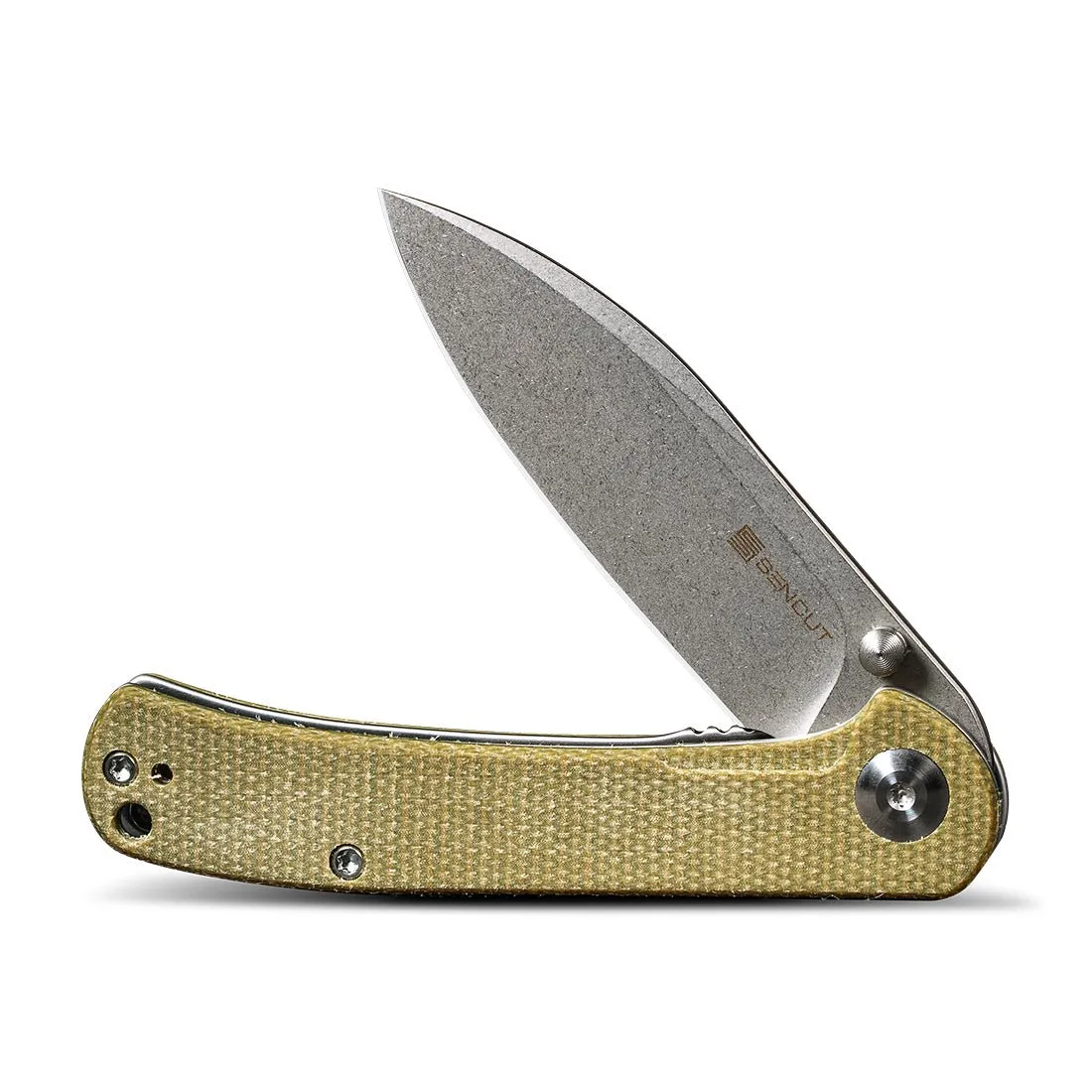 SENCUT Scepter Flipper &Thumb Stud Knife Micarta Handle (2.97" 9Cr18MoV Blade) SA03E