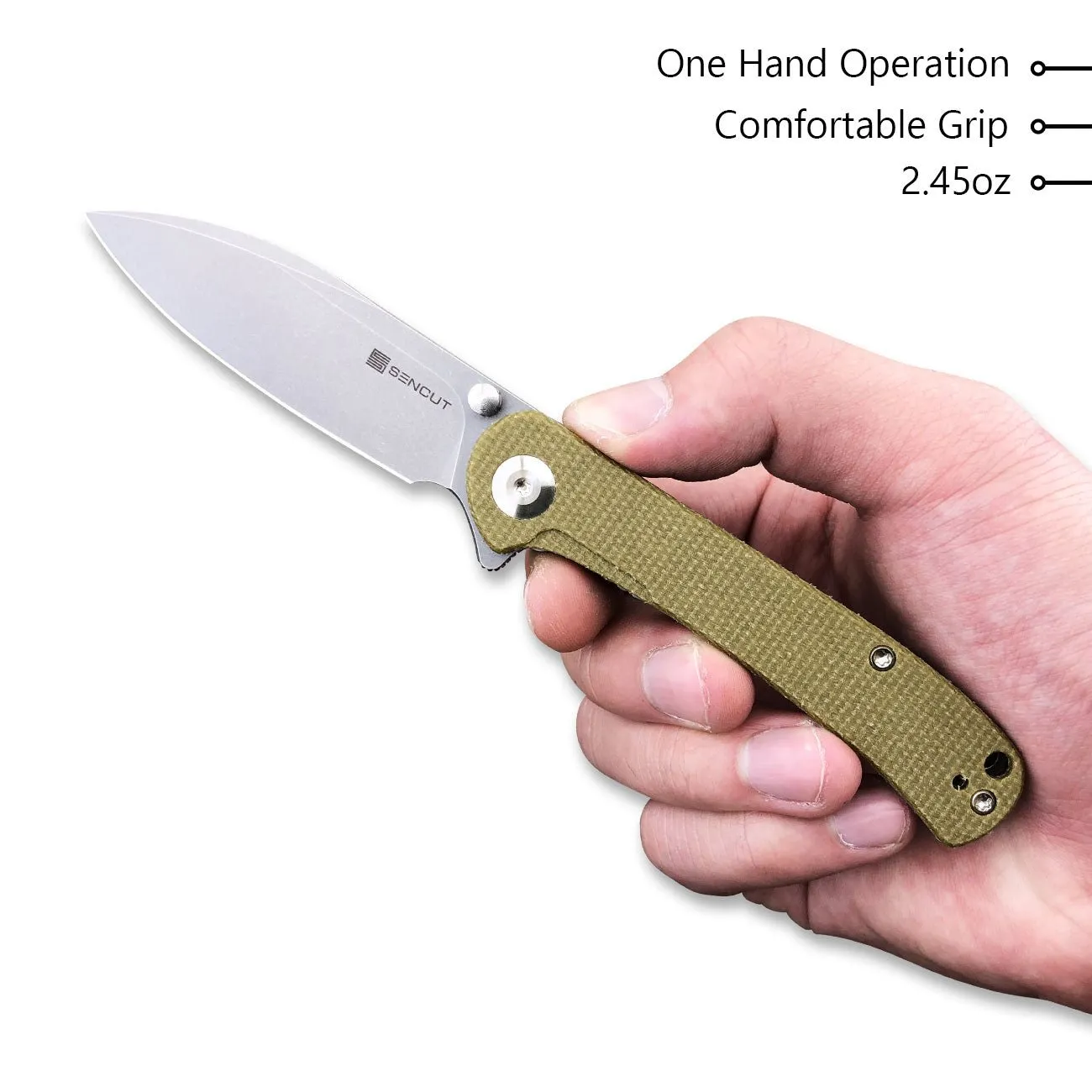 SENCUT Scepter Flipper &Thumb Stud Knife Micarta Handle (2.97" 9Cr18MoV Blade) SA03E